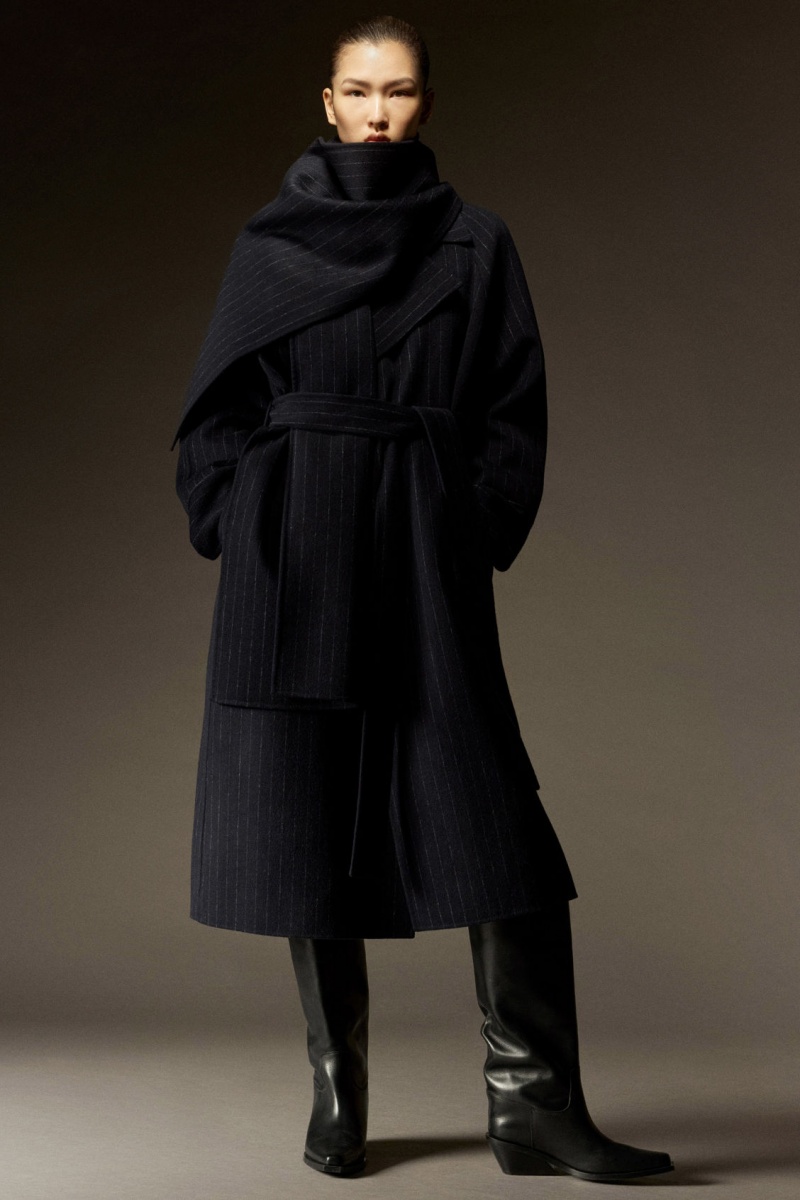 Dámské Kabáty COS Oversized Pinstriped Vlna Scarf Tmavě Blankyt | HVKT-64250