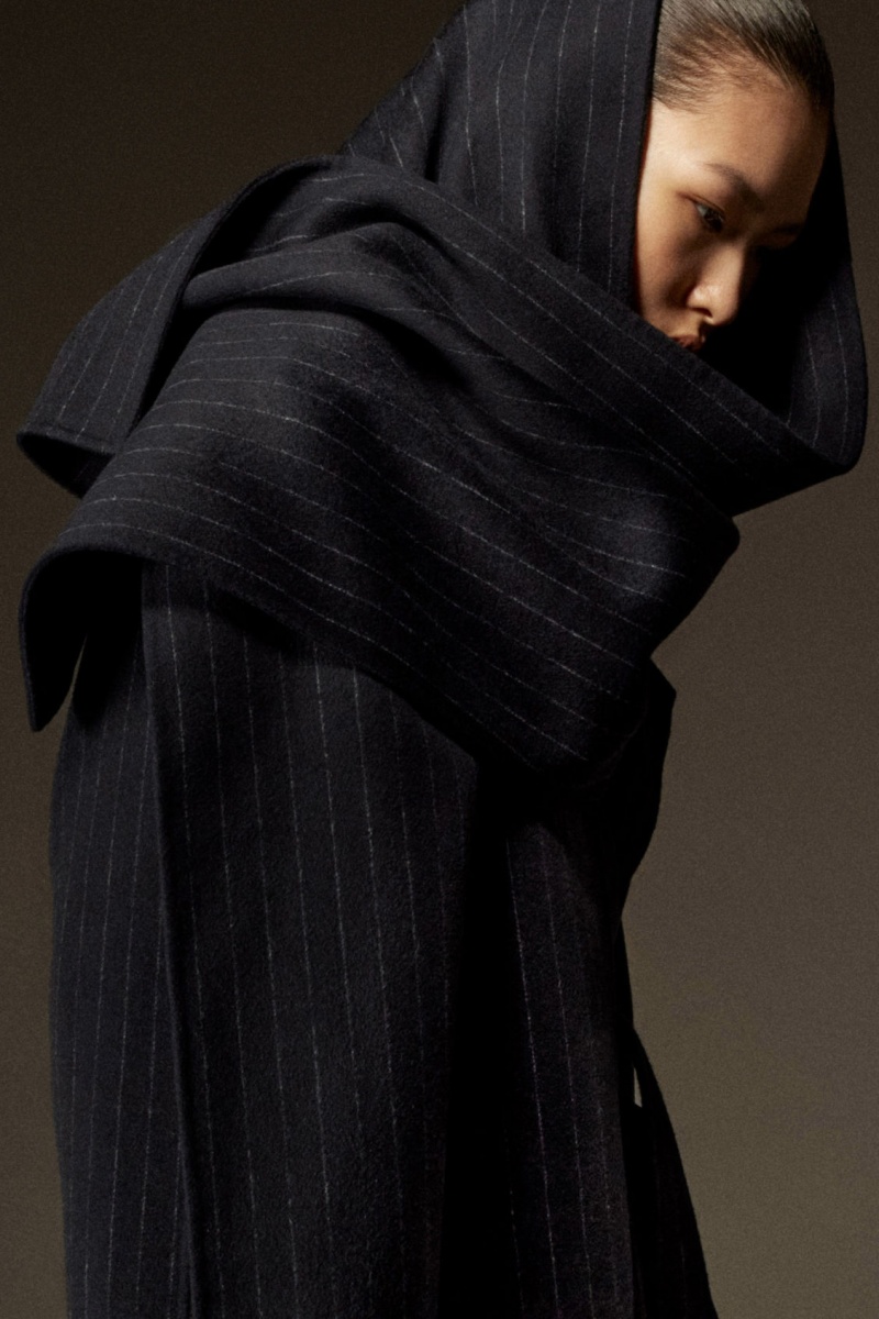 Dámské Kabáty COS Oversized Pinstriped Vlna Scarf Tmavě Blankyt | HVKT-64250