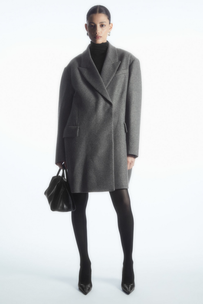 Dámské Kabáty COS Oversized Power-Shoulder Vlna Šedé | AKHX-09813