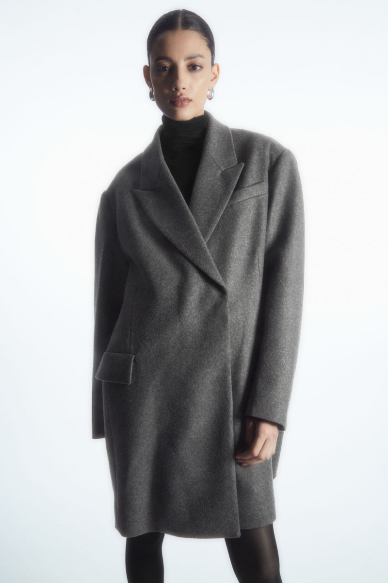 Dámské Kabáty COS Oversized Power-Shoulder Vlna Šedé | AKHX-09813