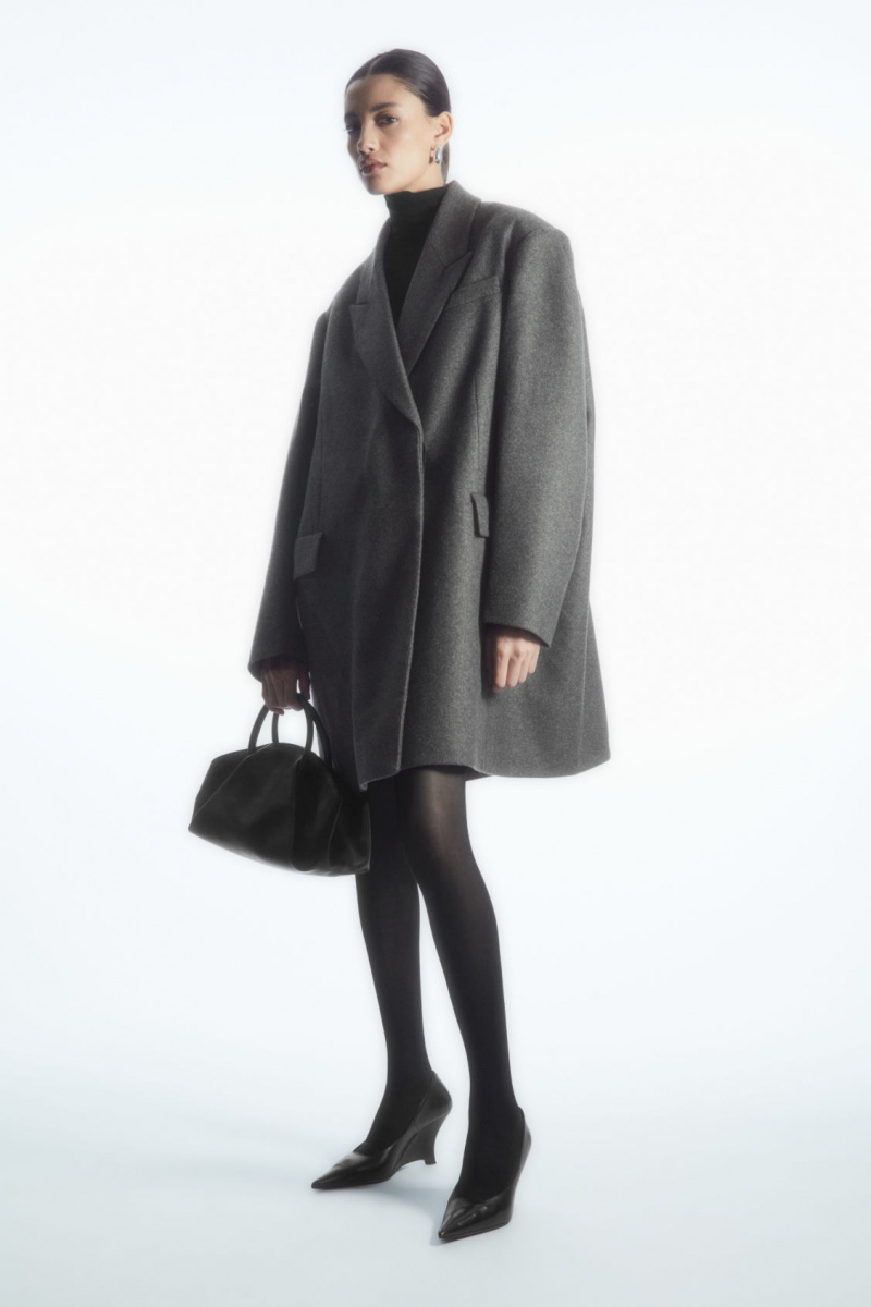 Dámské Kabáty COS Oversized Power-Shoulder Vlna Šedé | AKHX-09813