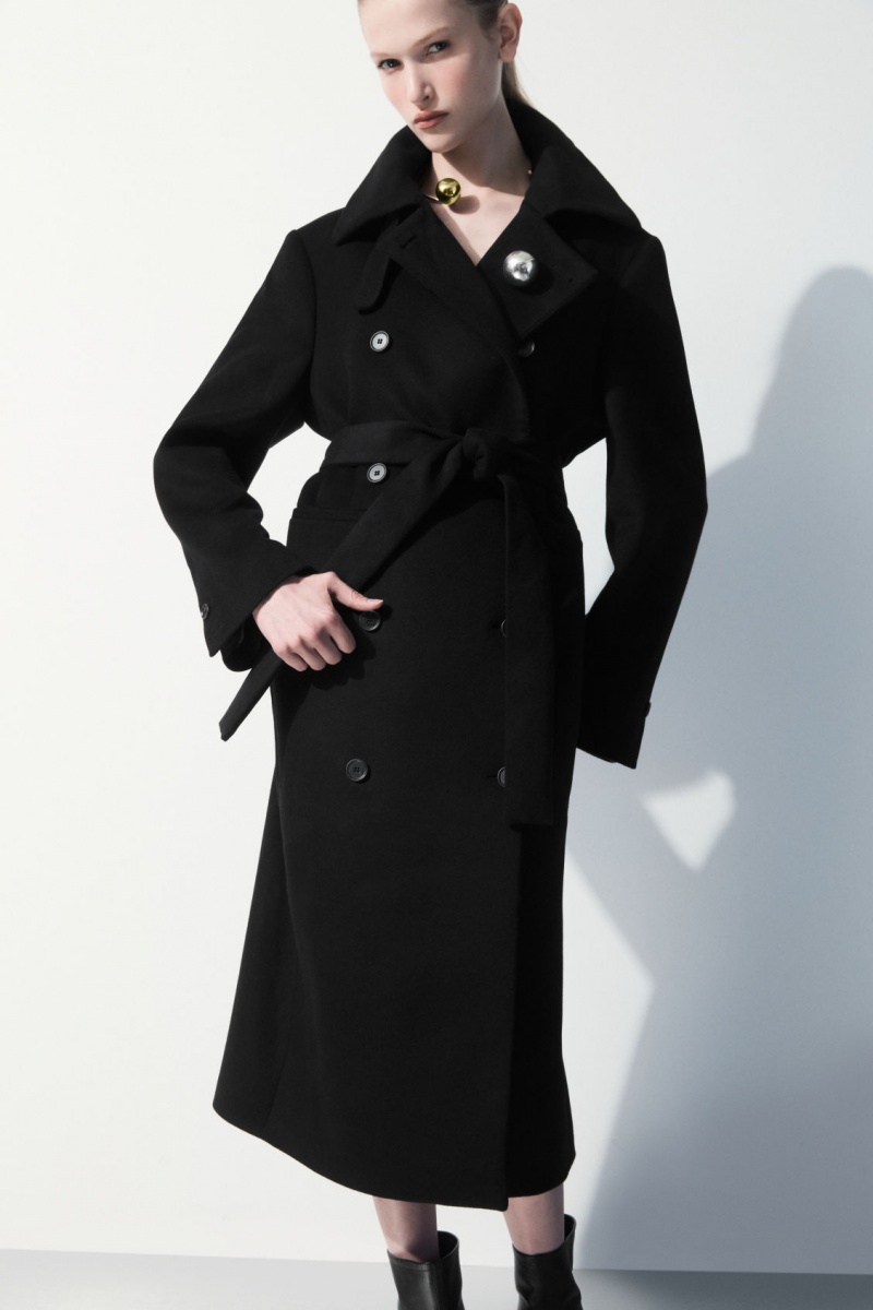Dámské Kabáty COS The Recycled-Cashmere Trench Černé | XCER-61597