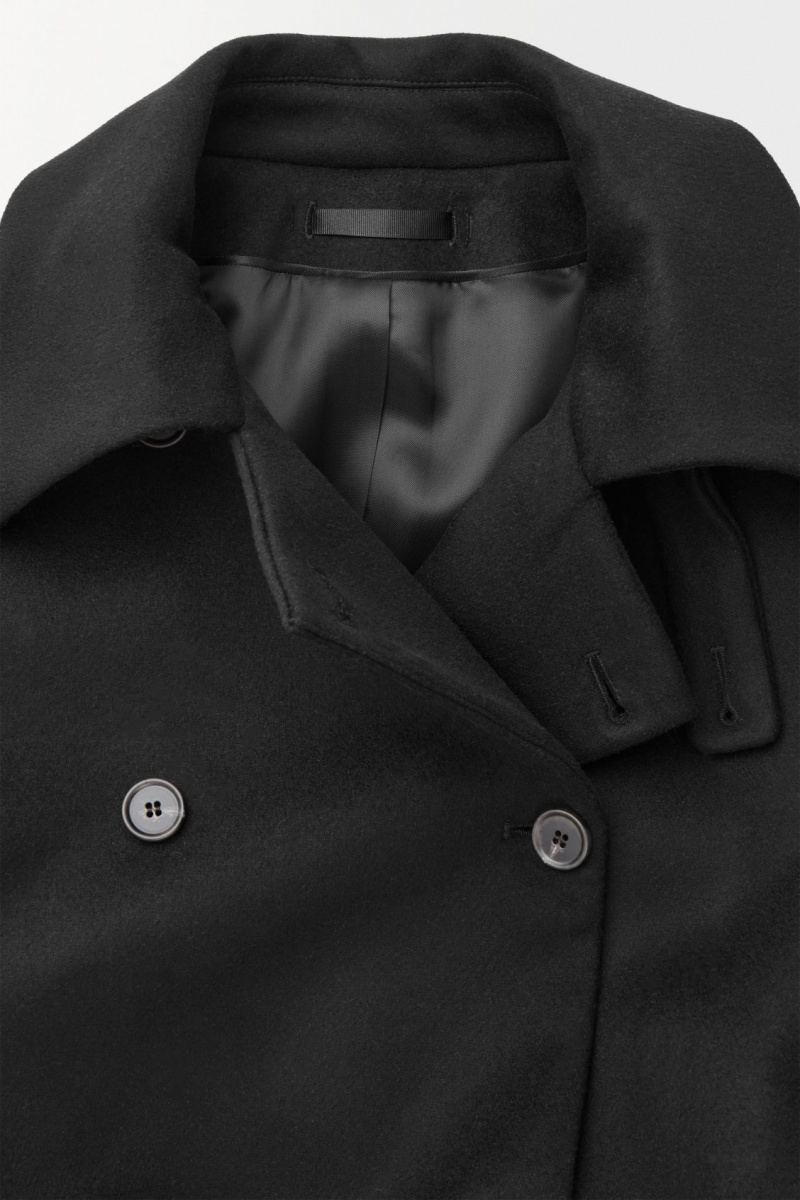 Dámské Kabáty COS The Recycled-Cashmere Trench Černé | XCER-61597