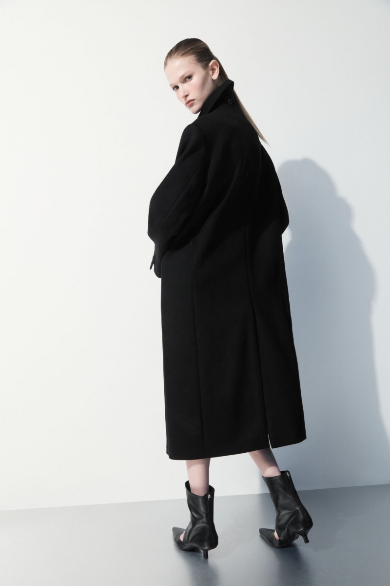 Dámské Kabáty COS The Recycled-Cashmere Trench Černé | XCER-61597