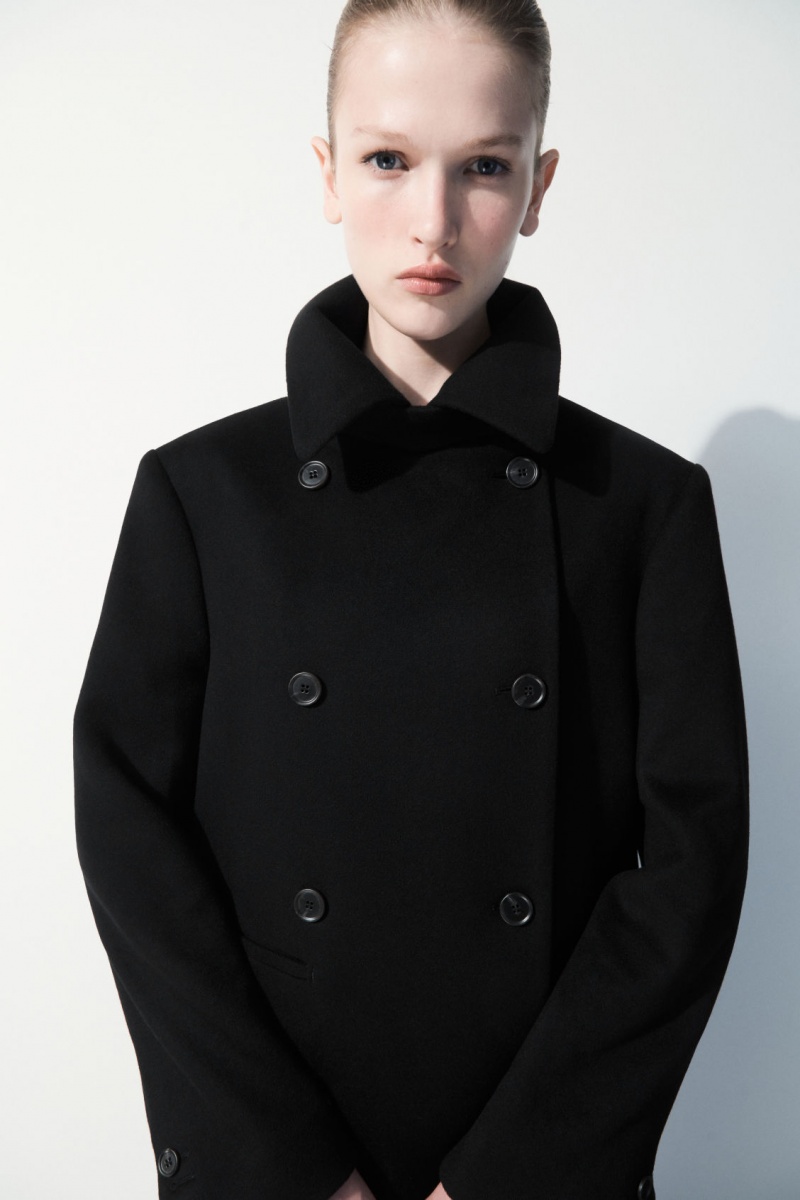 Dámské Kabáty COS The Recycled-Cashmere Trench Černé | XCER-61597