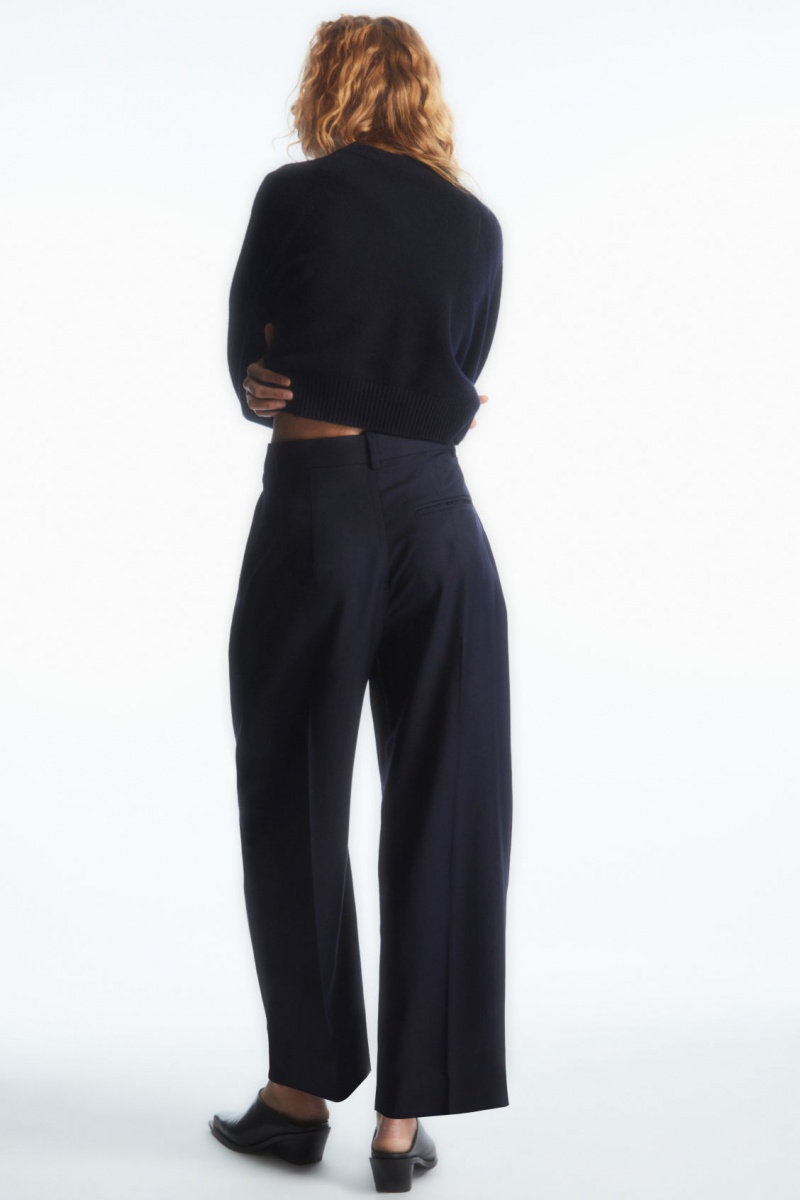 Dámské Kalhoty COS Barrel-Leg Vlna Tmavě Blankyt | PYQH-48657