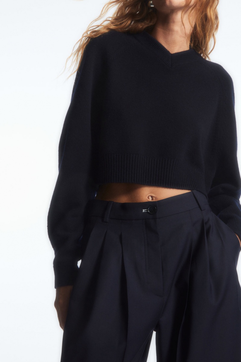 Dámské Kalhoty COS Barrel-Leg Vlna Tmavě Blankyt | PYQH-48657
