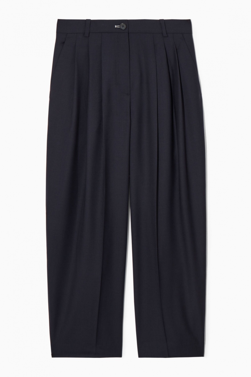 Dámské Kalhoty COS Barrel-Leg Vlna Tmavě Blankyt | PYQH-48657