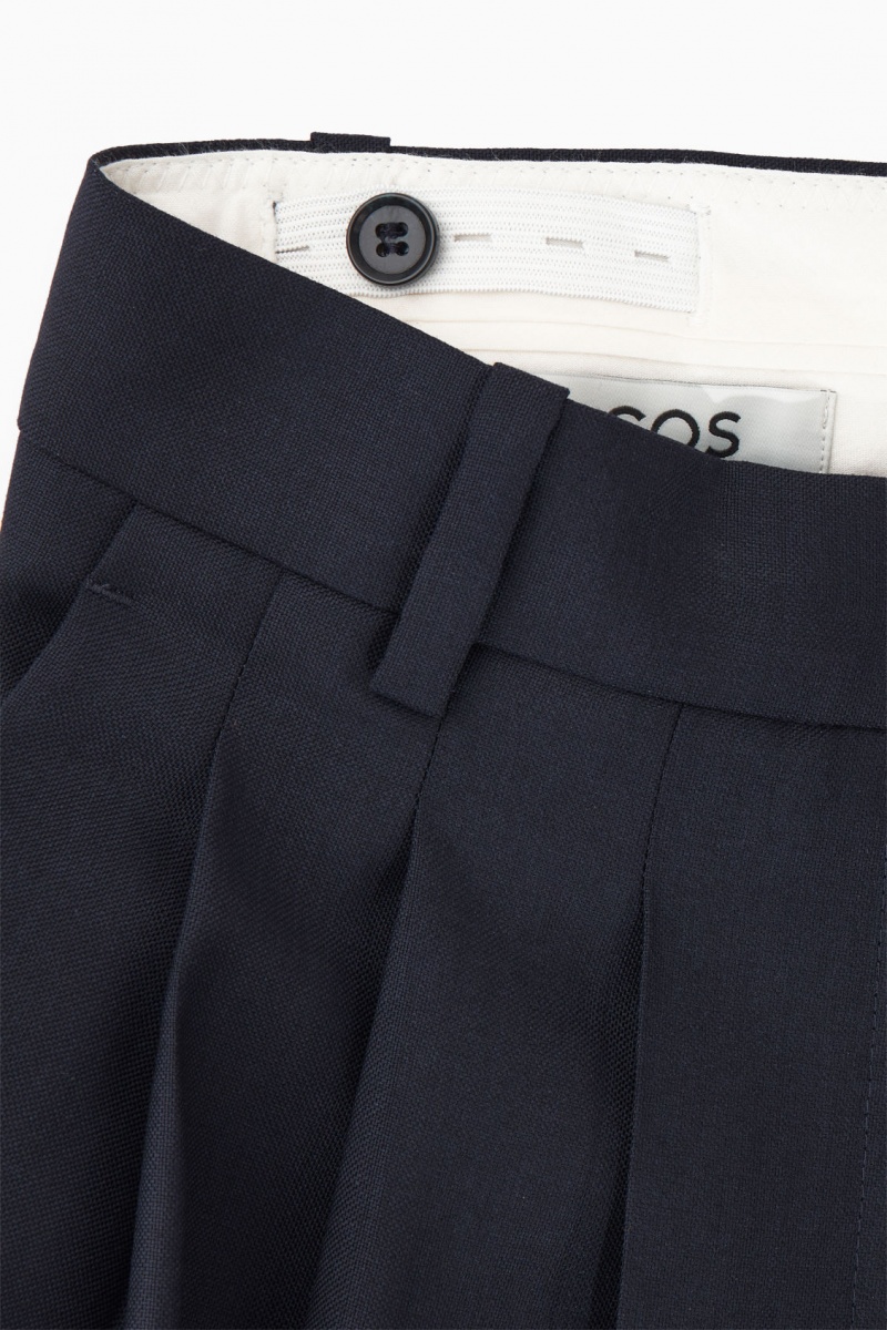 Dámské Kalhoty COS Barrel-Leg Vlna Tmavě Blankyt | PYQH-48657