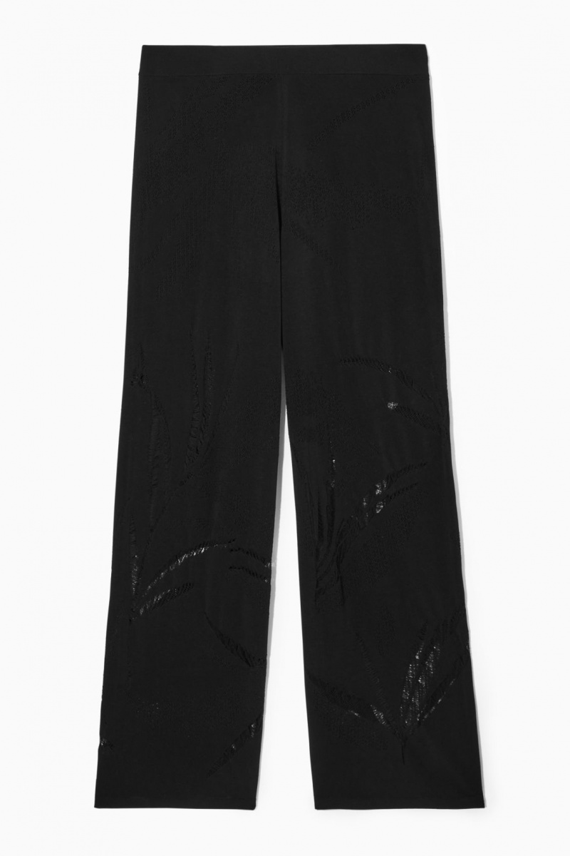 Dámské Kalhoty COS Botanical Pletené Široké-Leg Černé | UXRD-58697