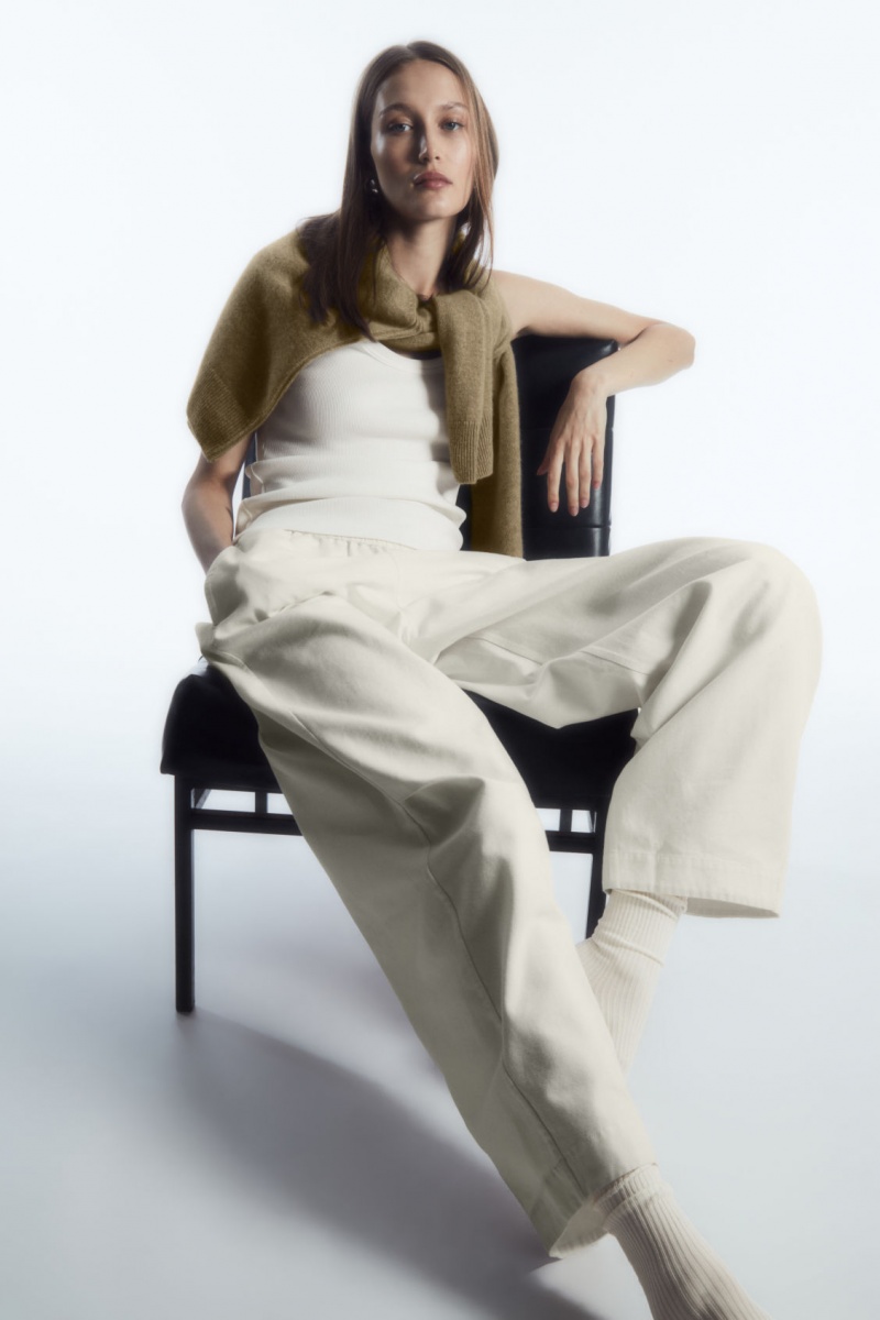 Dámské Kalhoty COS Elasticated Barrel-Leg Bílé | CZUH-40615