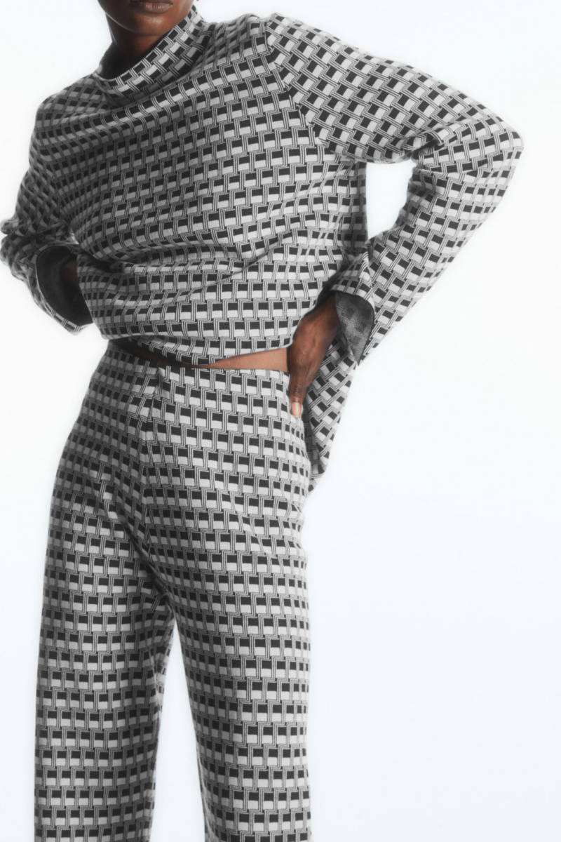 Dámské Kalhoty COS Flared Checked Jacquard-Knit Černé | MLYO-23150