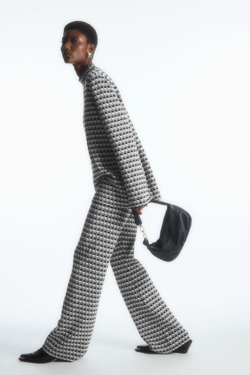 Dámské Kalhoty COS Flared Checked Jacquard-Knit Černé | MLYO-23150
