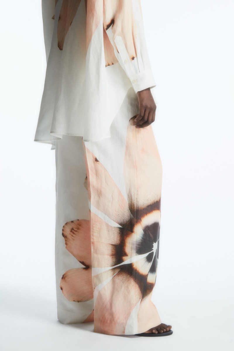 Dámské Kalhoty COS Floral-Print Široké-Leg Bílé | LFMK-53987