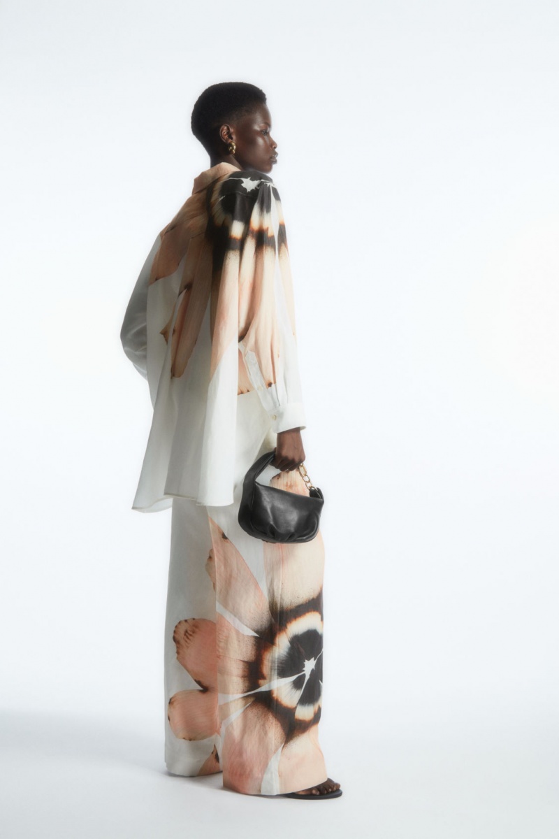 Dámské Kalhoty COS Floral-Print Široké-Leg Bílé | LFMK-53987