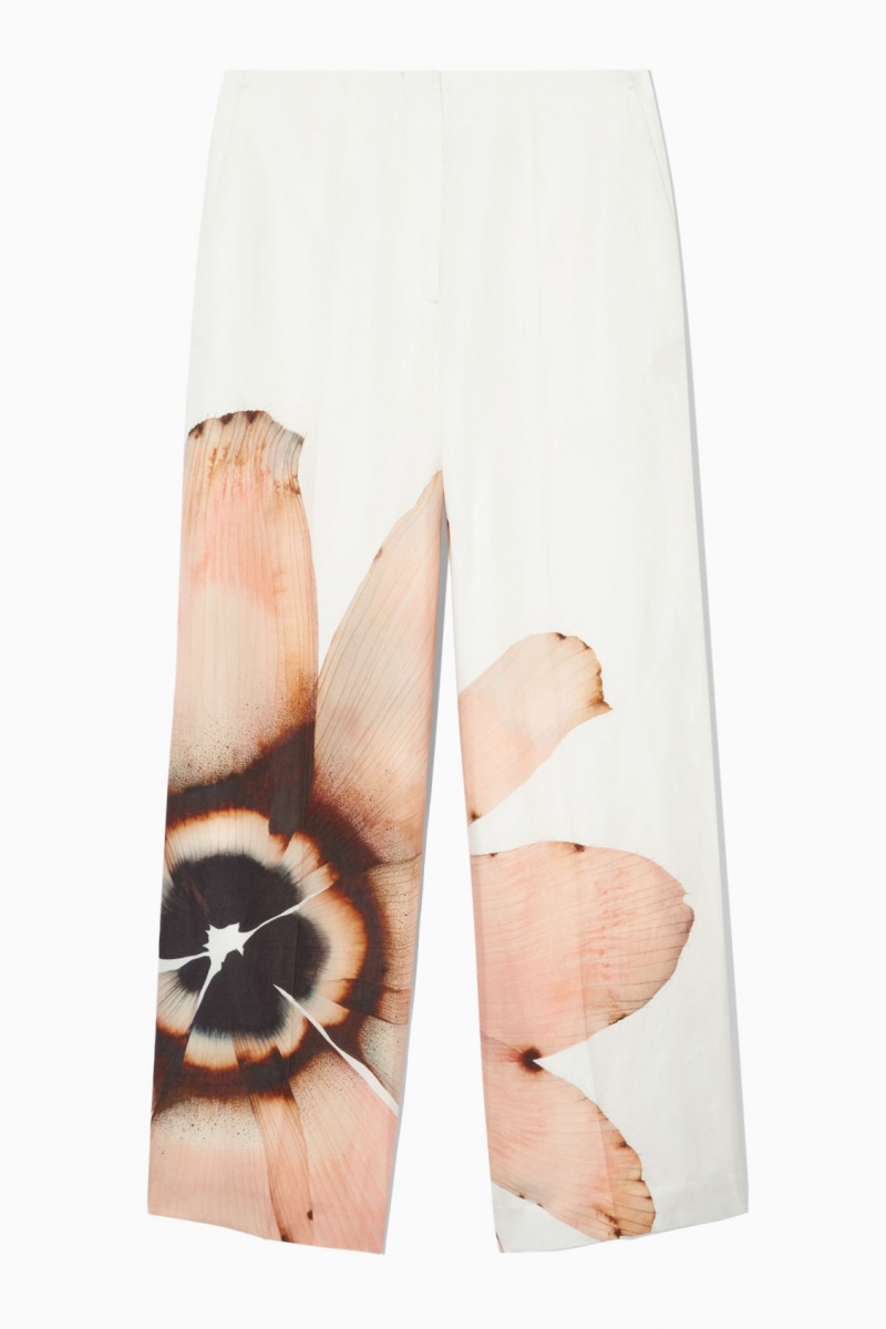 Dámské Kalhoty COS Floral-Print Široké-Leg Bílé | LFMK-53987