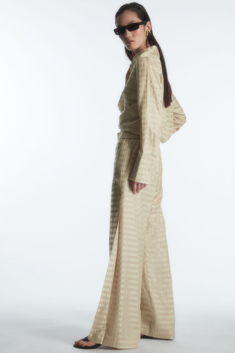 Dámské Kalhoty COS Geometric-Jacquard Satin Světle Béžový | VRDQ-51964