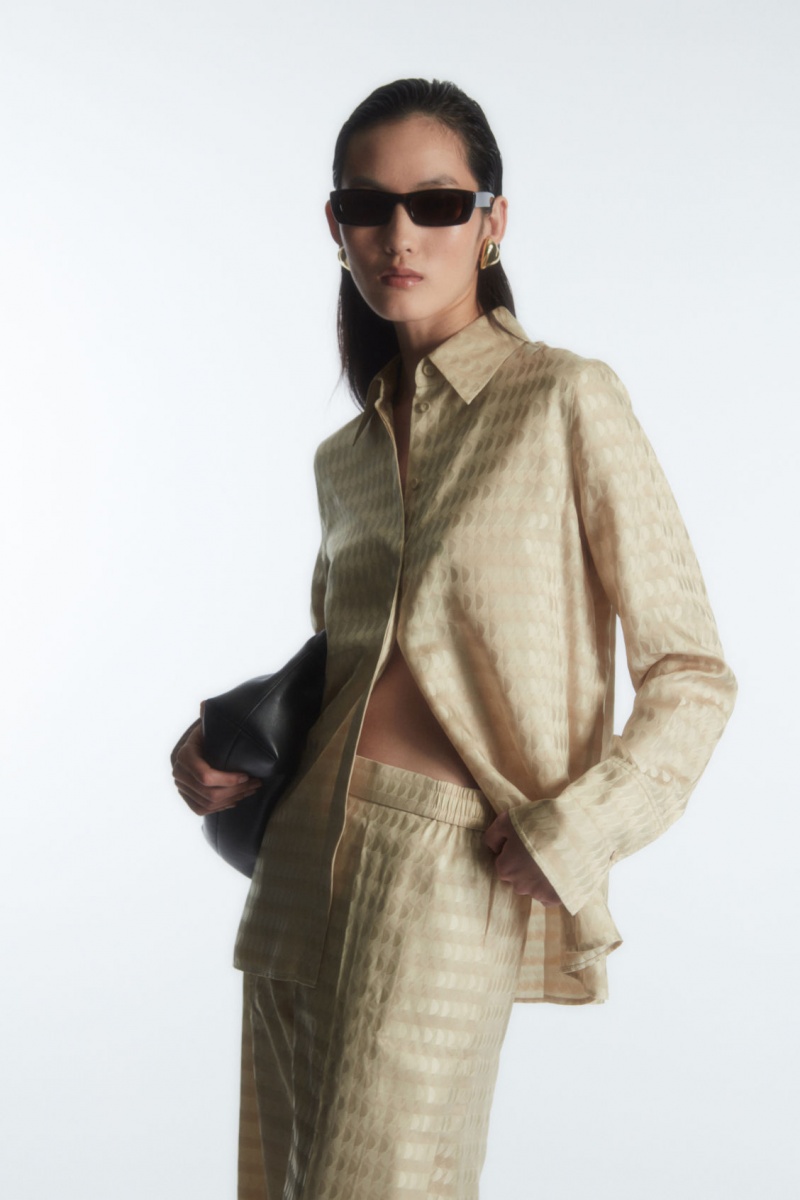 Dámské Kalhoty COS Geometric-Jacquard Satin Světle Béžový | VRDQ-51964