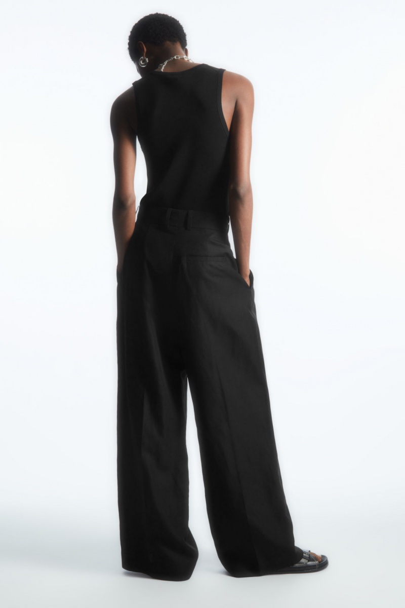 Dámské Kalhoty COS High-Waisted Široké-Leg Černé | RHJB-47109