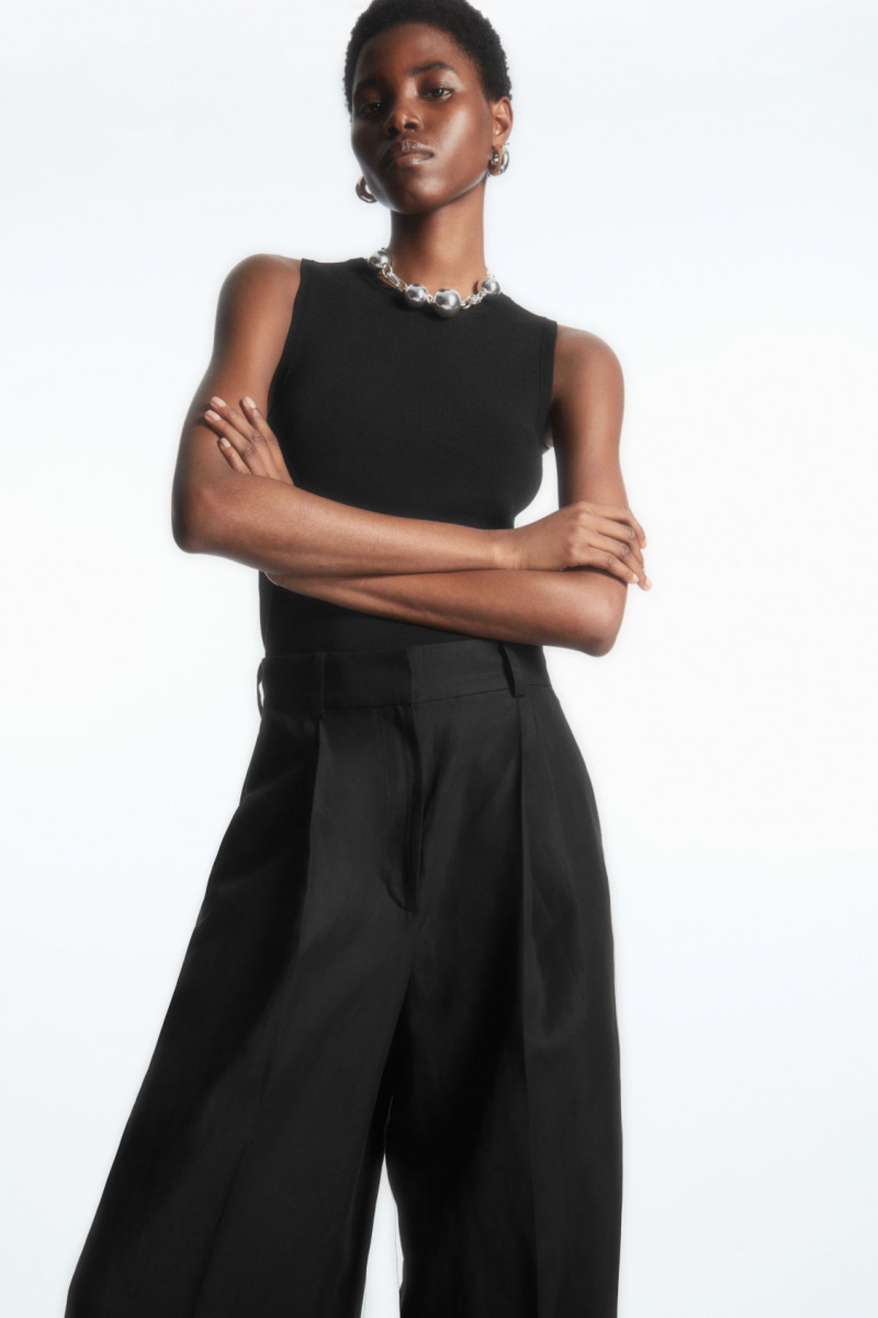 Dámské Kalhoty COS High-Waisted Široké-Leg Černé | RHJB-47109