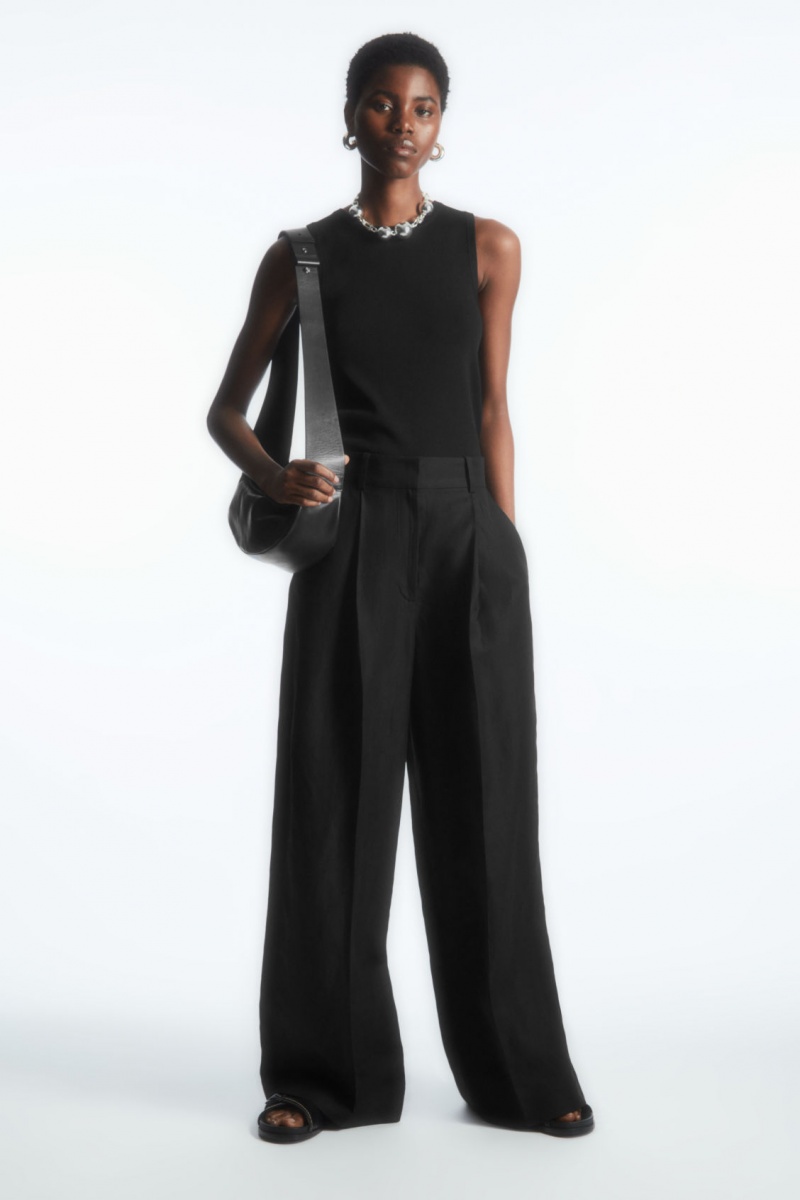 Dámské Kalhoty COS High-Waisted Široké-Leg Černé | RHJB-47109