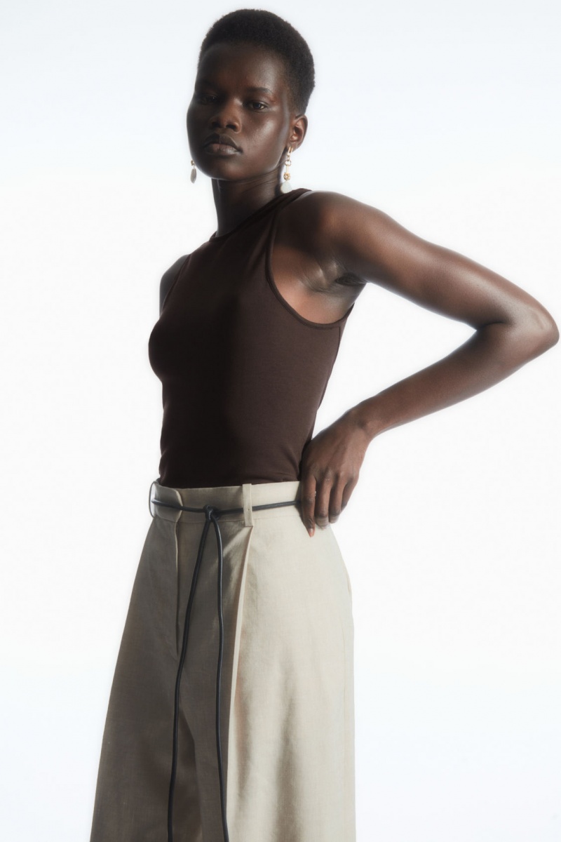 Dámské Kalhoty COS Linen-Blend Široké-Leg Tailored Béžový | ZOKR-98137