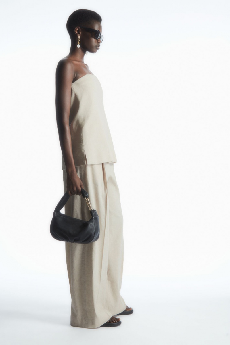 Dámské Kalhoty COS Linen-Blend Široké-Leg Tailored Béžový | ZOKR-98137