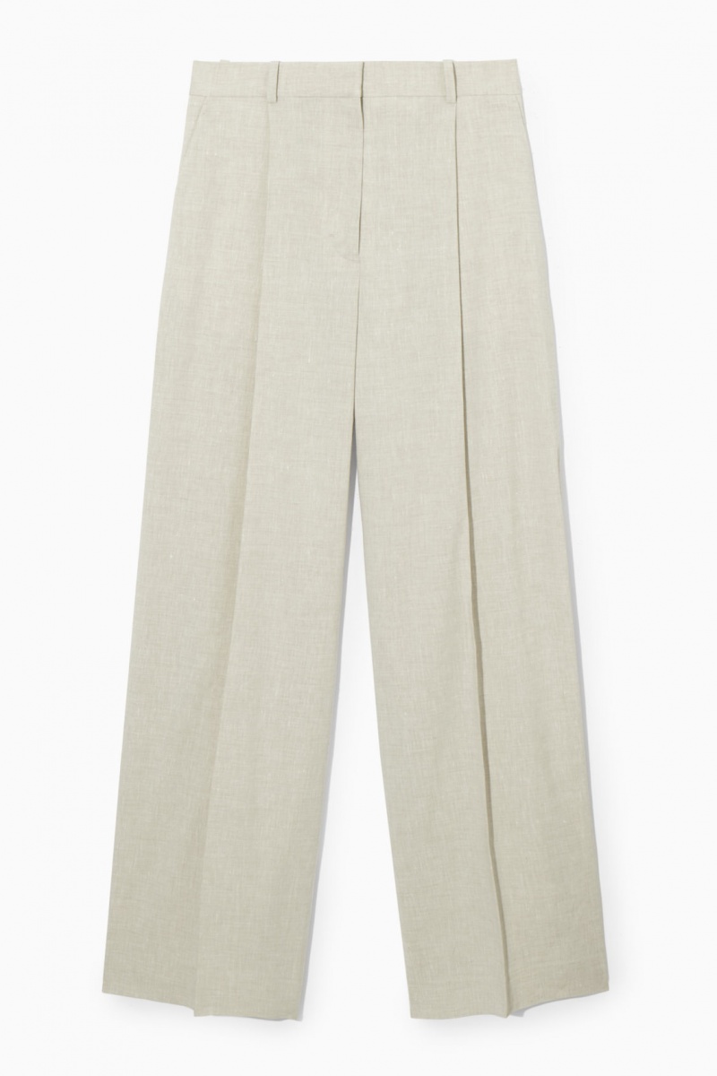 Dámské Kalhoty COS Linen-Blend Široké-Leg Tailored Béžový | ZOKR-98137