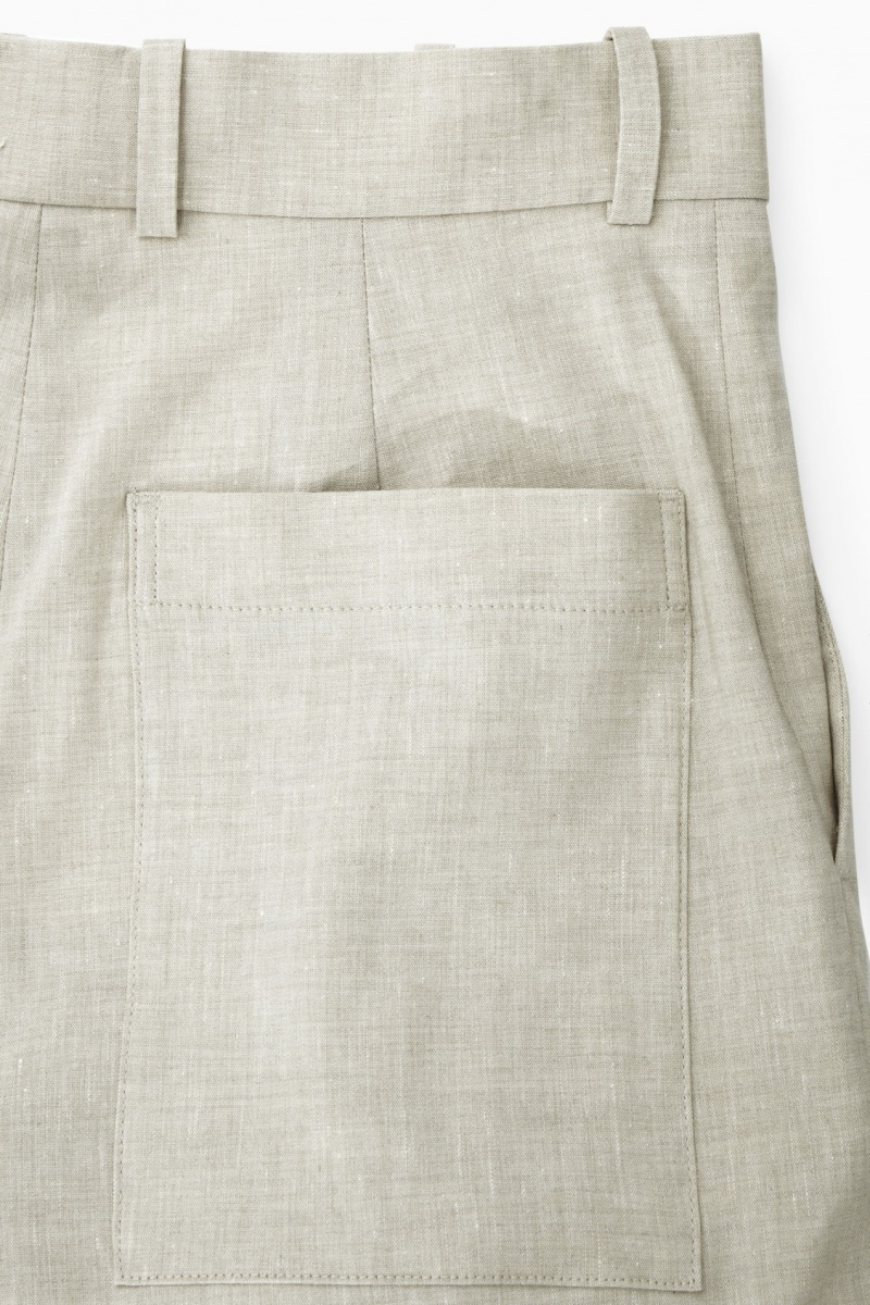 Dámské Kalhoty COS Linen-Blend Široké-Leg Tailored Béžový | ZOKR-98137