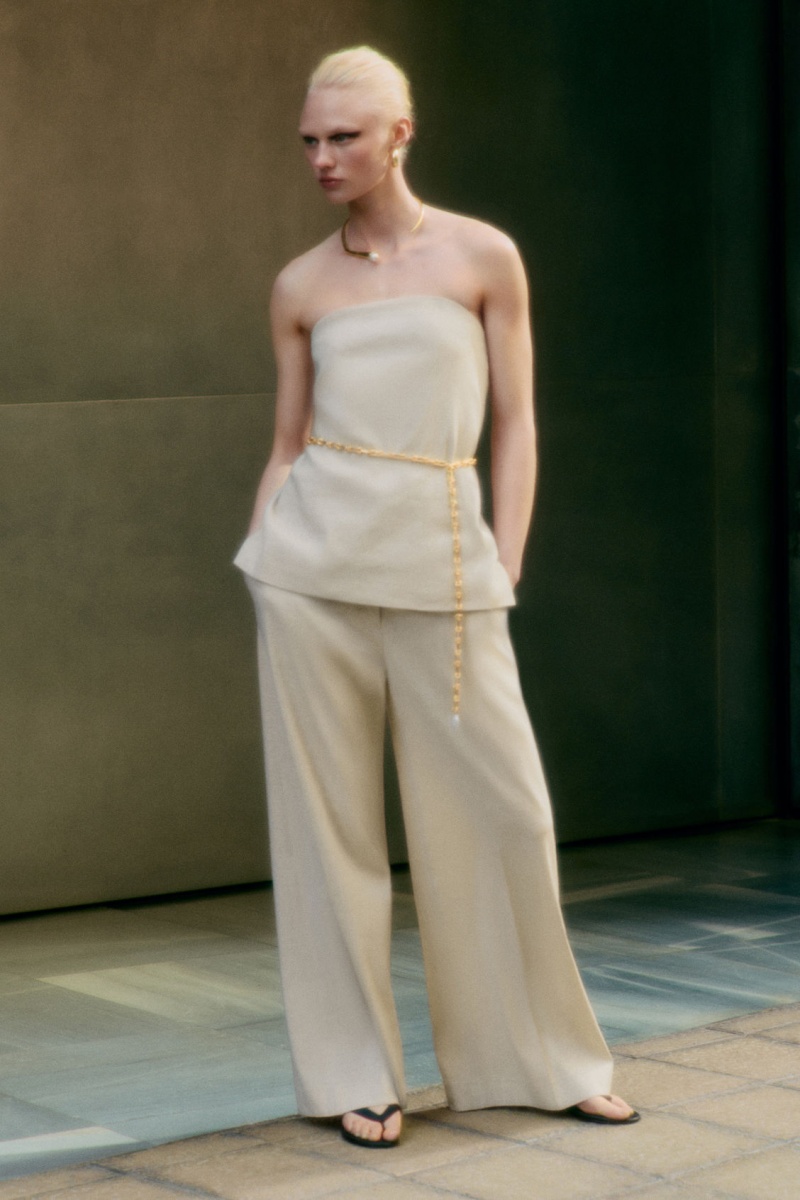 Dámské Kalhoty COS Linen-Blend Široké-Leg Tailored Béžový | ZOKR-98137
