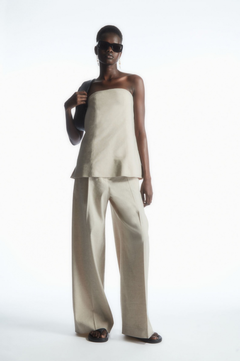 Dámské Kalhoty COS Linen-Blend Široké-Leg Tailored Béžový | ZOKR-98137