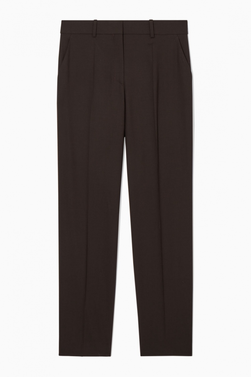 Dámské Kalhoty COS Low-Rise Tailored Vlna Tmavě Hnědé | JXTM-76253