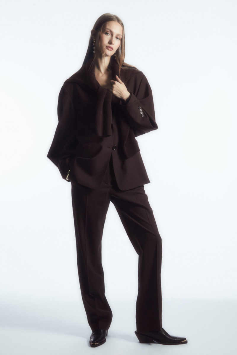 Dámské Kalhoty COS Low-Rise Tailored Vlna Tmavě Hnědé | JXTM-76253