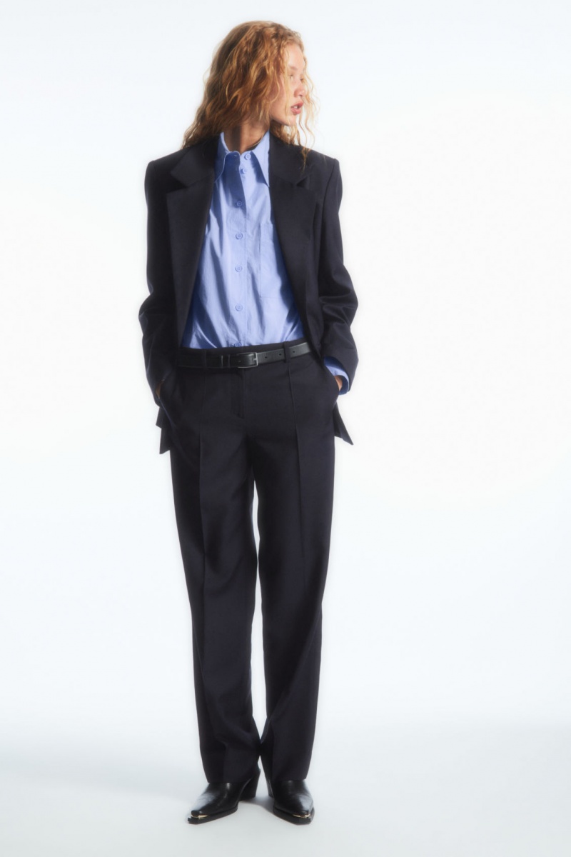 Dámské Kalhoty COS Low-Rise Tailored Vlna Tmavě Blankyt | NPVB-05436