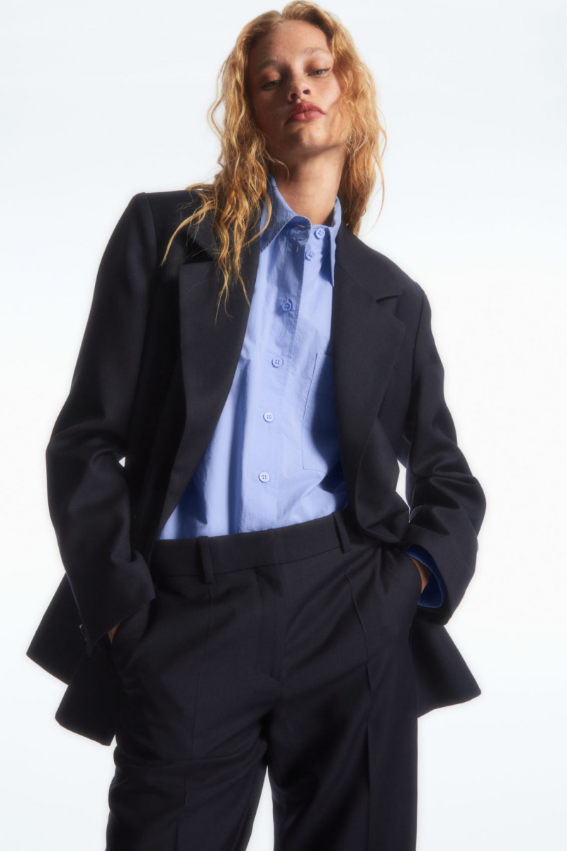 Dámské Kalhoty COS Low-Rise Tailored Vlna Tmavě Blankyt | NPVB-05436