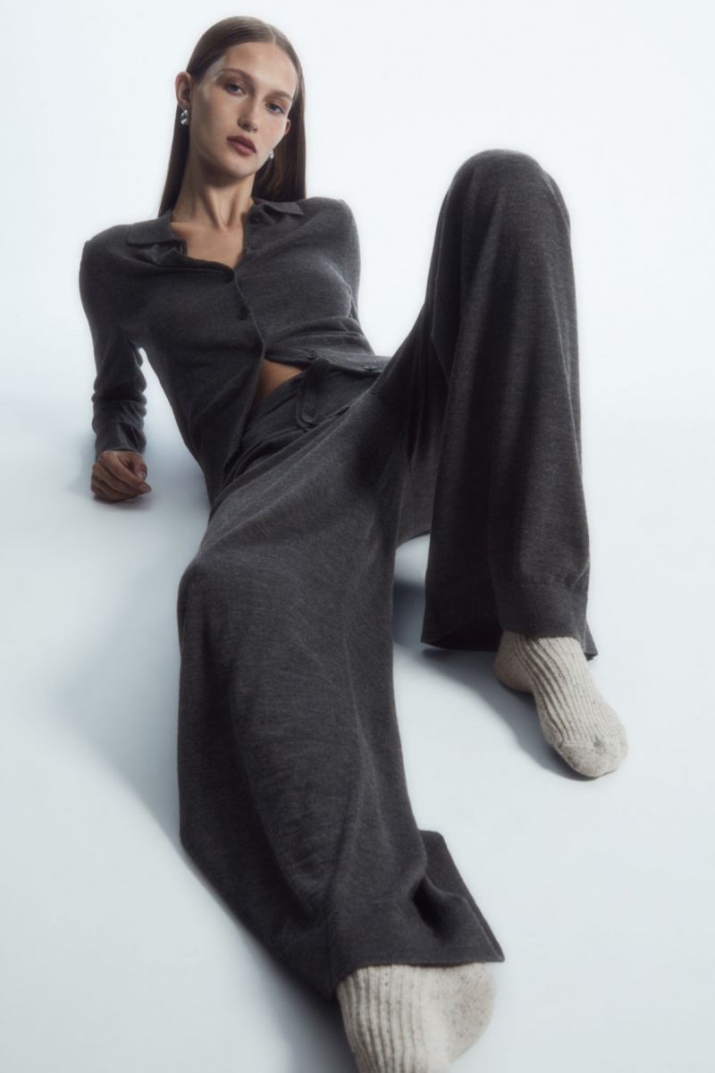 Dámské Kalhoty COS Merino Vlna Drawstring Tmavě Šedé | LMTF-02489