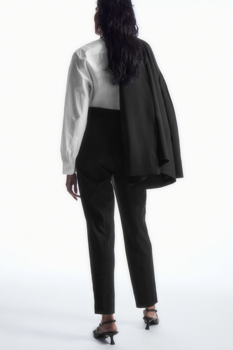 Dámské Kalhoty COS Pintucked Slim-Leg Vlna Černé | VUCF-63027