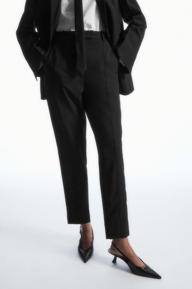 Dámské Kalhoty COS Pintucked Slim-Leg Vlna Černé | VUCF-63027