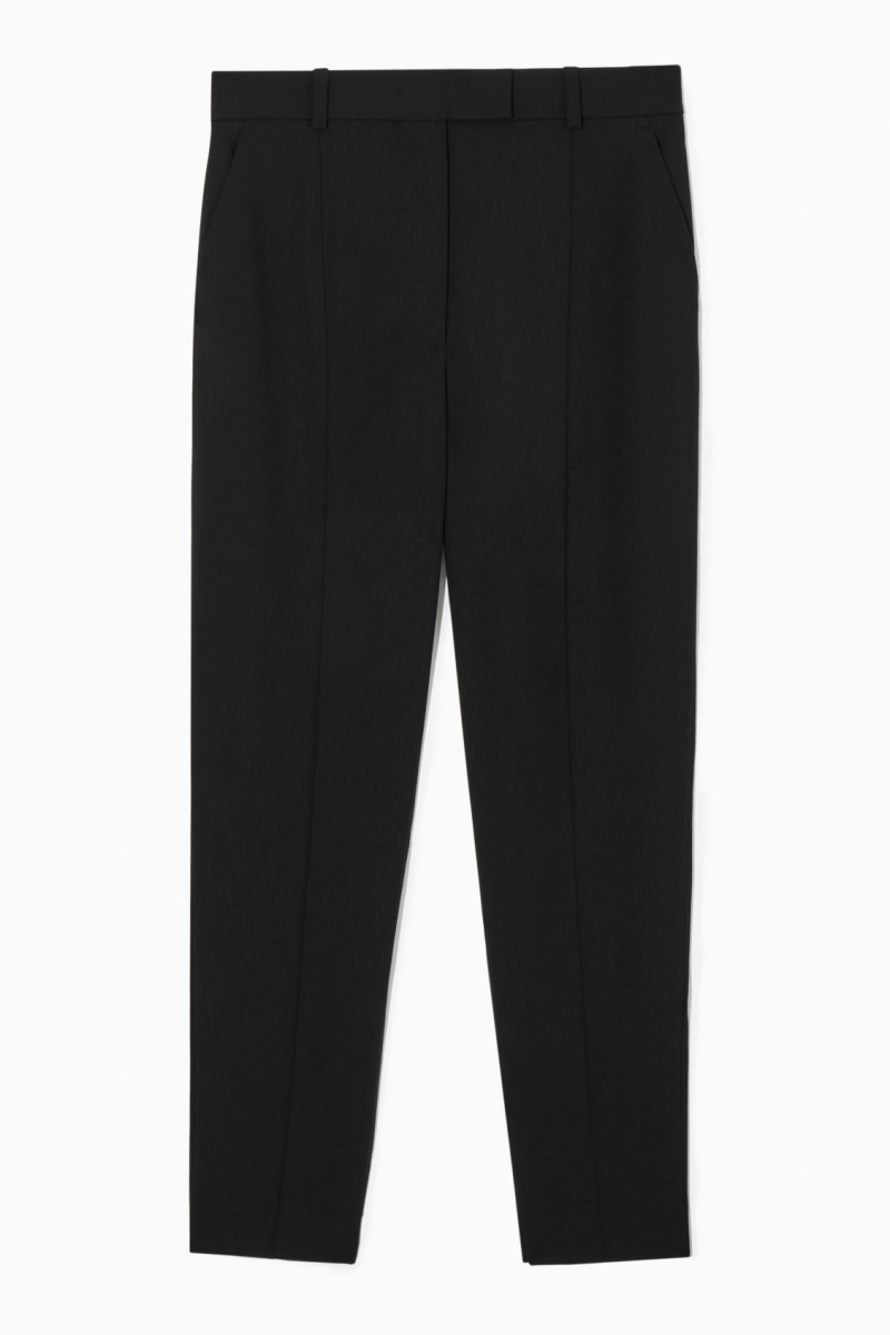 Dámské Kalhoty COS Pintucked Slim-Leg Vlna Černé | VUCF-63027