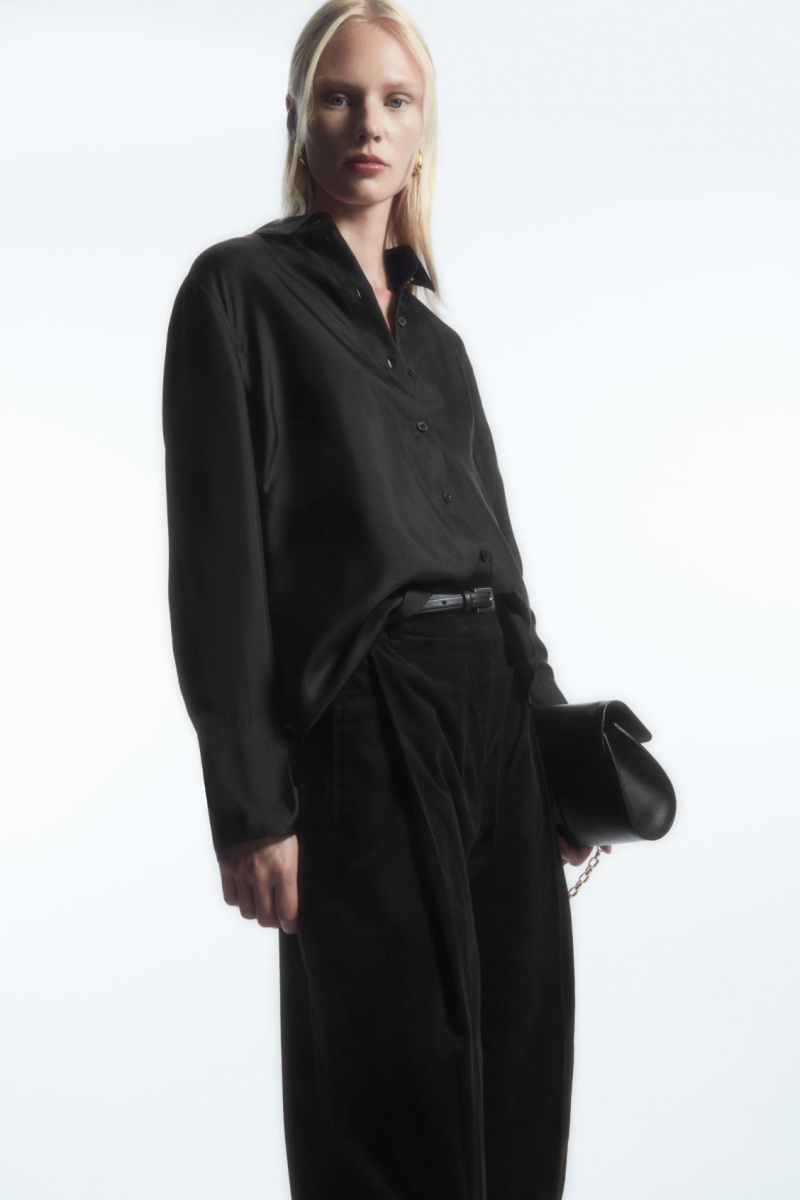 Dámské Kalhoty COS Plisovaný Barrel-Leg Corduroy Černé | YQNJ-60287