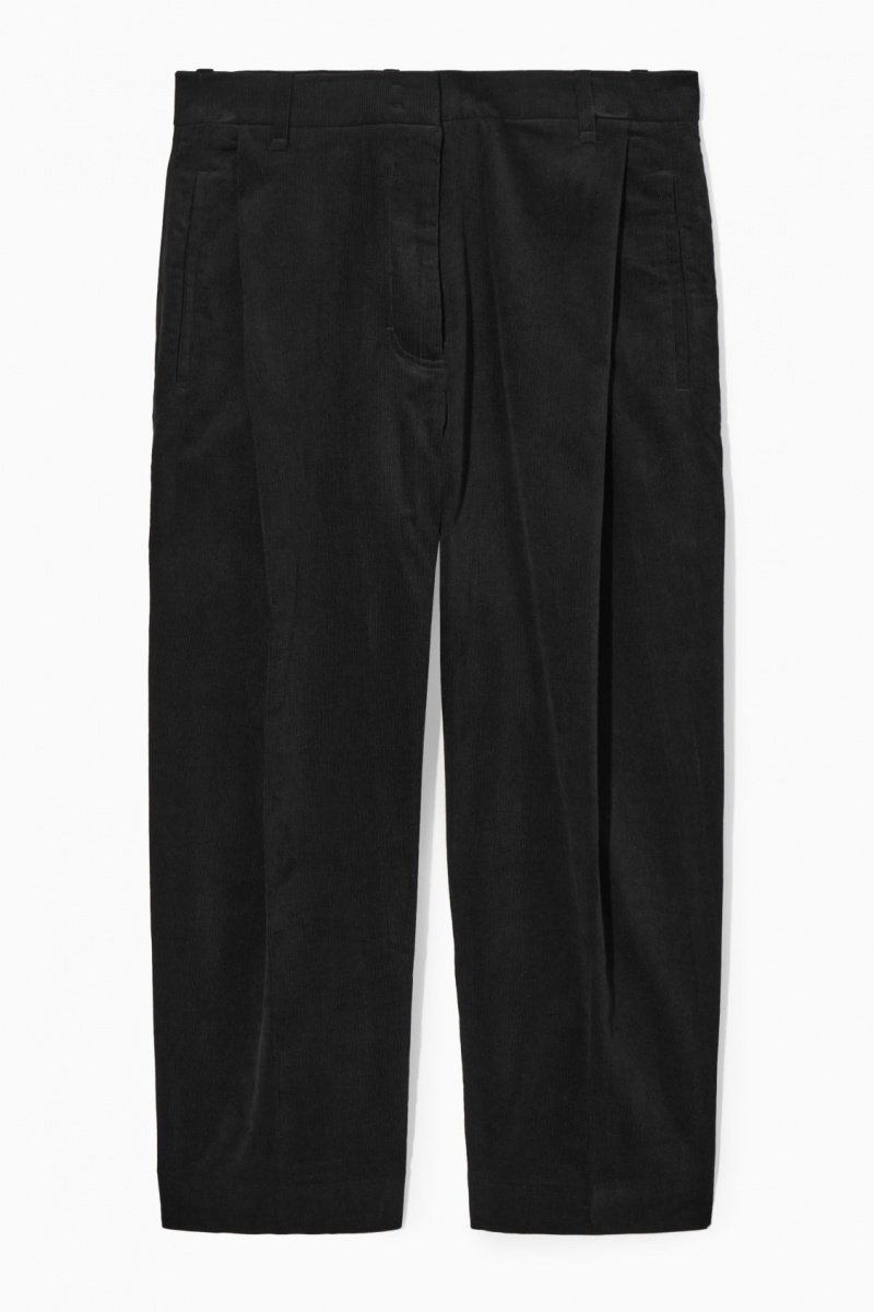 Dámské Kalhoty COS Plisovaný Barrel-Leg Corduroy Černé | YQNJ-60287