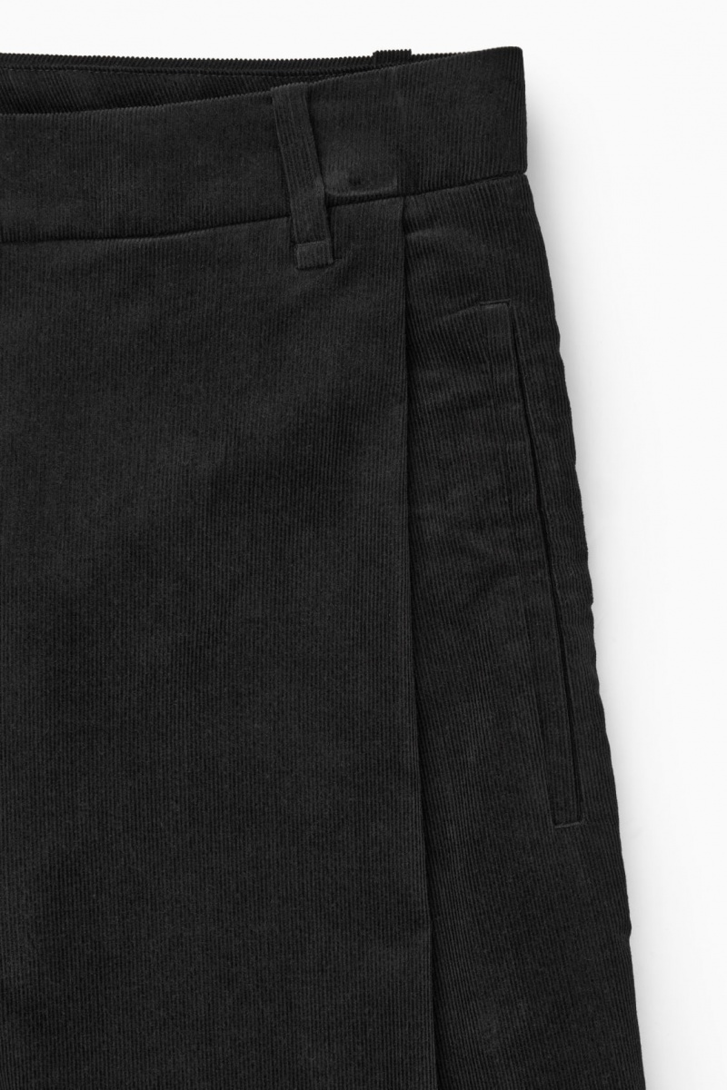 Dámské Kalhoty COS Plisovaný Barrel-Leg Corduroy Černé | YQNJ-60287