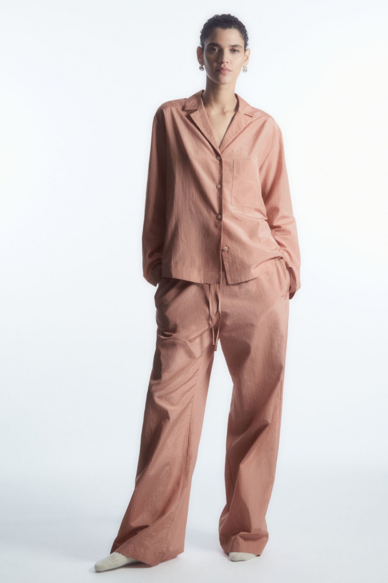 Dámské Kalhoty COS Pruhovaný Silk-Blend Pajama Růžové | IKRU-41629