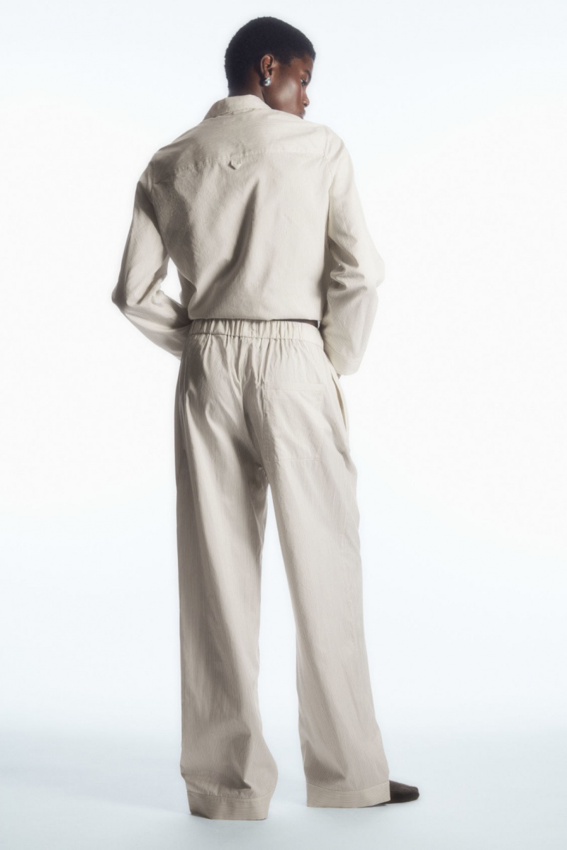 Dámské Kalhoty COS Pruhovaný Silk Pajama Béžový Šedé | WOTR-63879