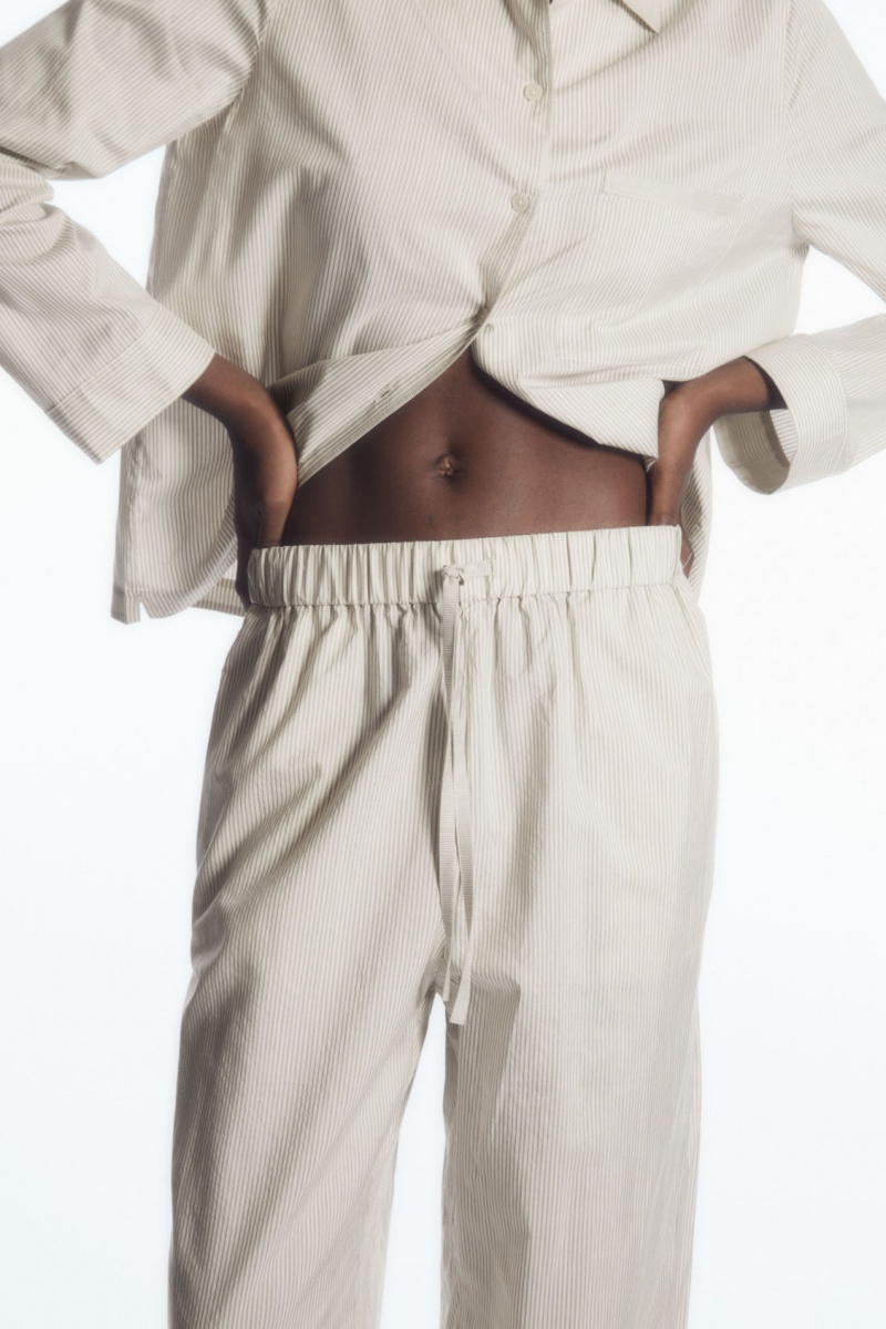 Dámské Kalhoty COS Pruhovaný Silk Pajama Béžový Šedé | WOTR-63879