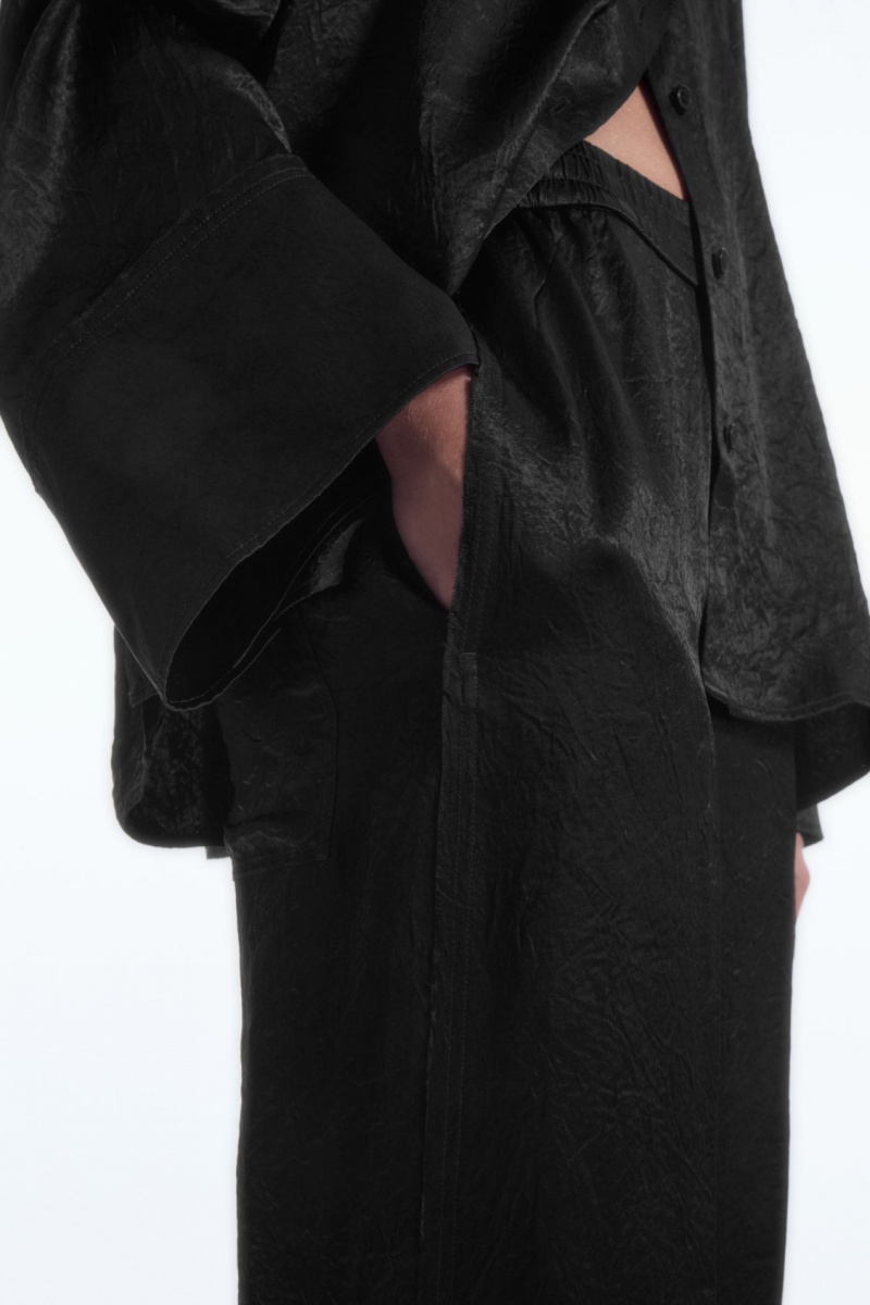 Dámské Kalhoty COS Rovný-Leg Crinkled-Satin Černé | RPUV-07532