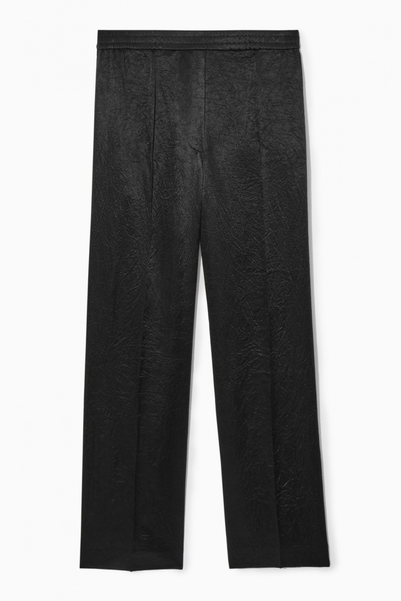 Dámské Kalhoty COS Rovný-Leg Crinkled-Satin Černé | RPUV-07532