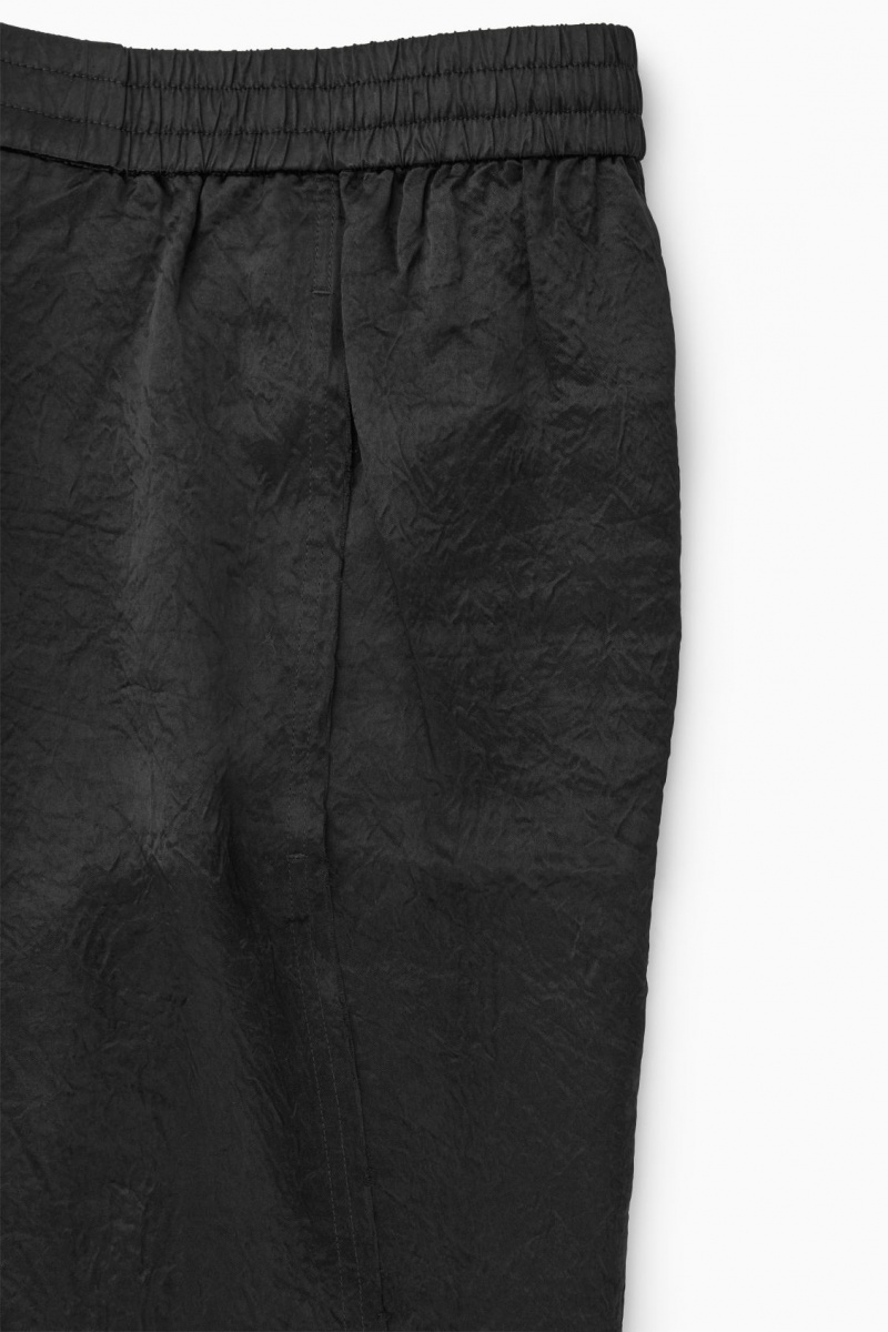 Dámské Kalhoty COS Rovný-Leg Crinkled-Satin Černé | RPUV-07532