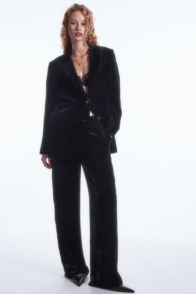 Dámské Kalhoty COS Silk-Blend Velvet Rovný-Leg Černé | BDXA-24305