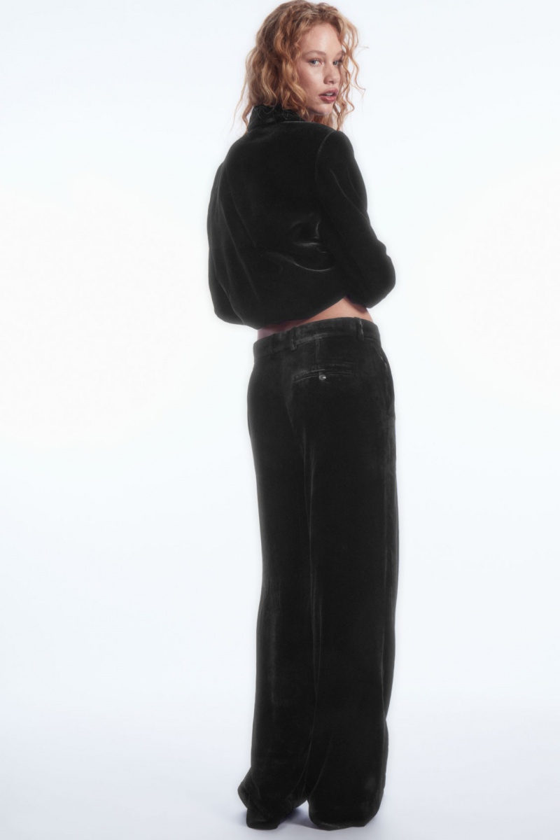 Dámské Kalhoty COS Silk-Blend Velvet Rovný-Leg Černé | BDXA-24305